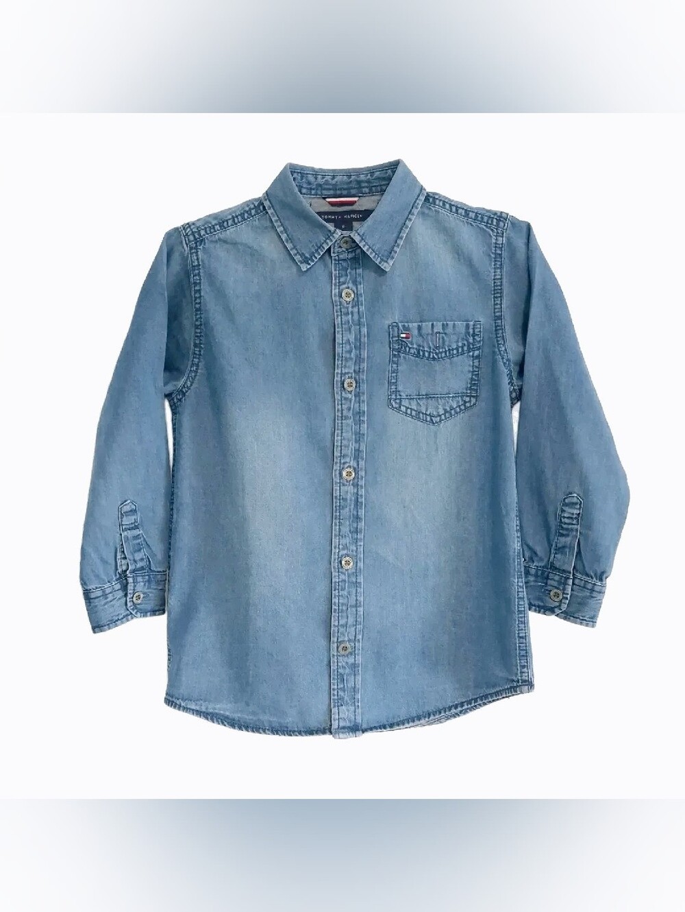 Tommy Hilfiger Boys Denim Shirt Size 5 Long Sleeve Blue Jean Button Up Cotton - Picture 3 of 14